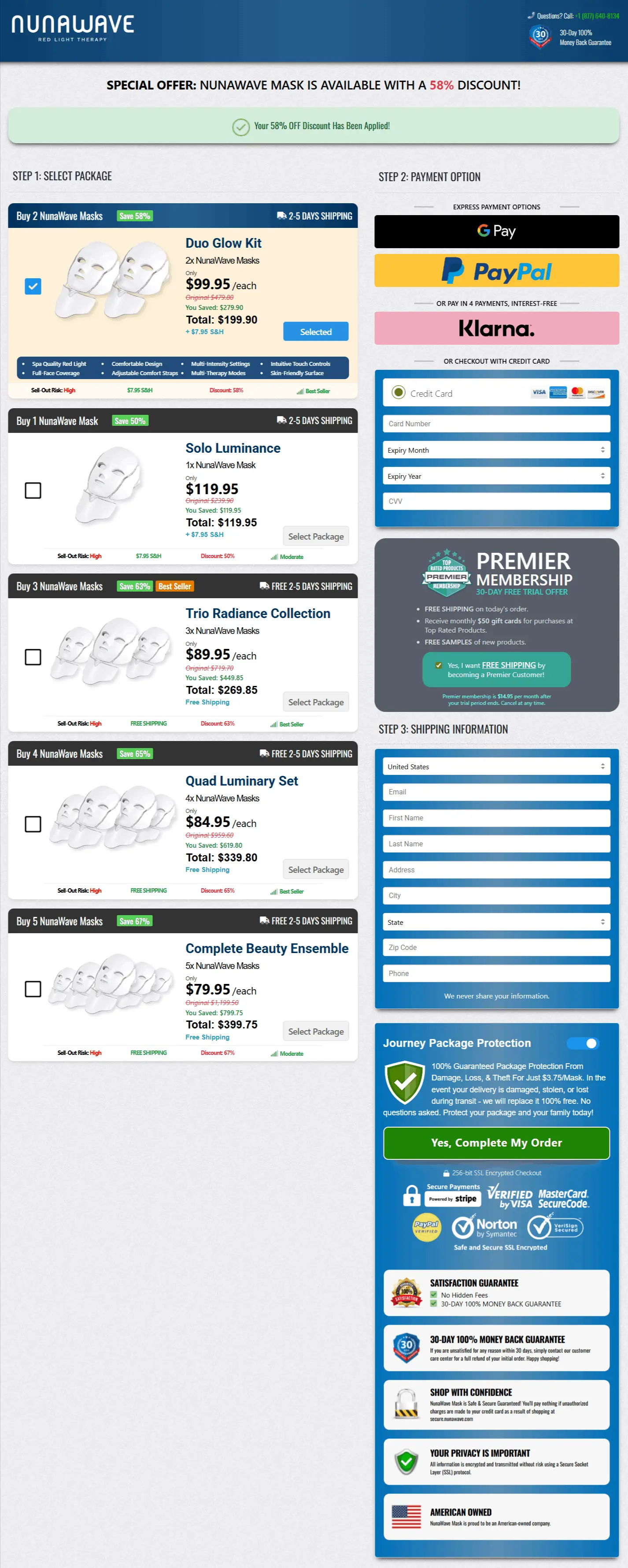 NunaWave Mask Secure Checkout Page